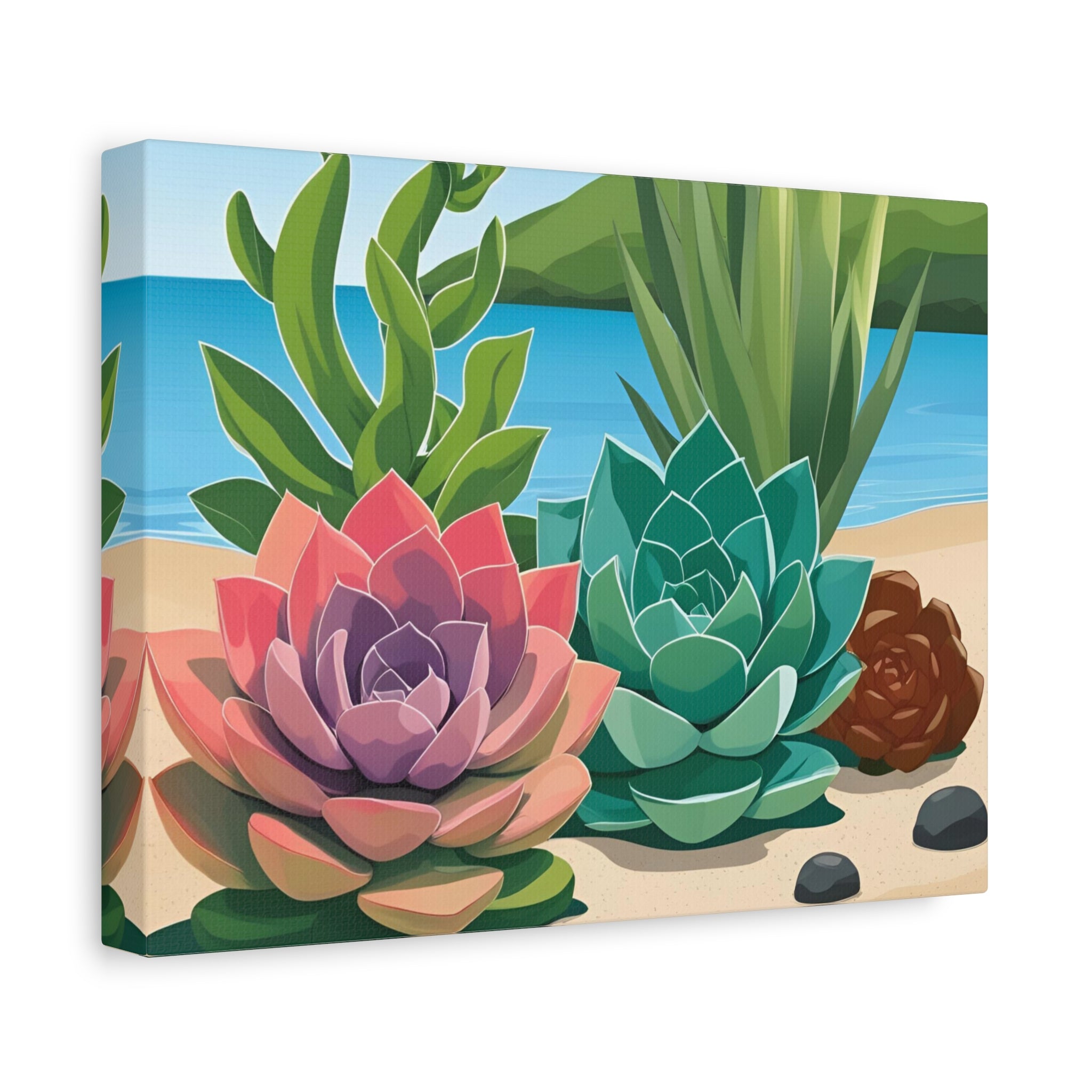 Succulent Beach Canvas Art - Stretched Matte Wall Decor for Plant Lovers