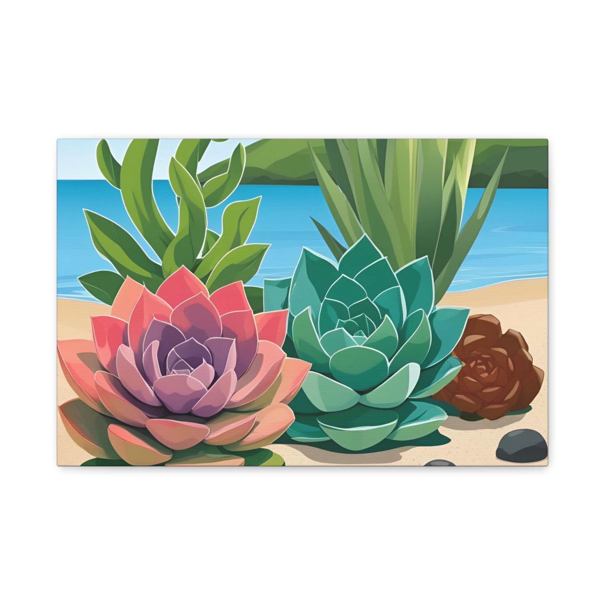 Succulent Beach Canvas Art - Stretched Matte Wall Decor for Plant Lovers