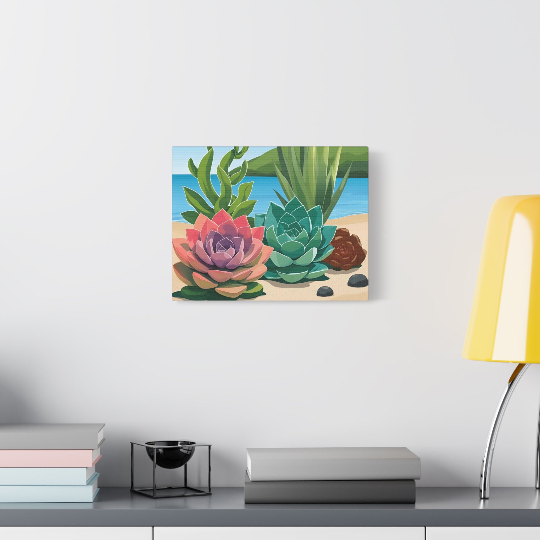 Succulent Beach Canvas Art - Stretched Matte Wall Decor for Plant Lovers