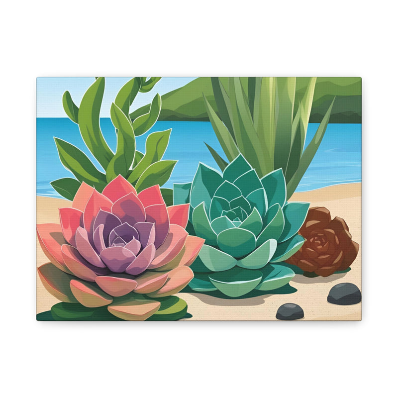 Sukkulenten-Strand-Leinwandbild – Gespannte matte Wanddekoration für Pflanzenliebhaber image 1