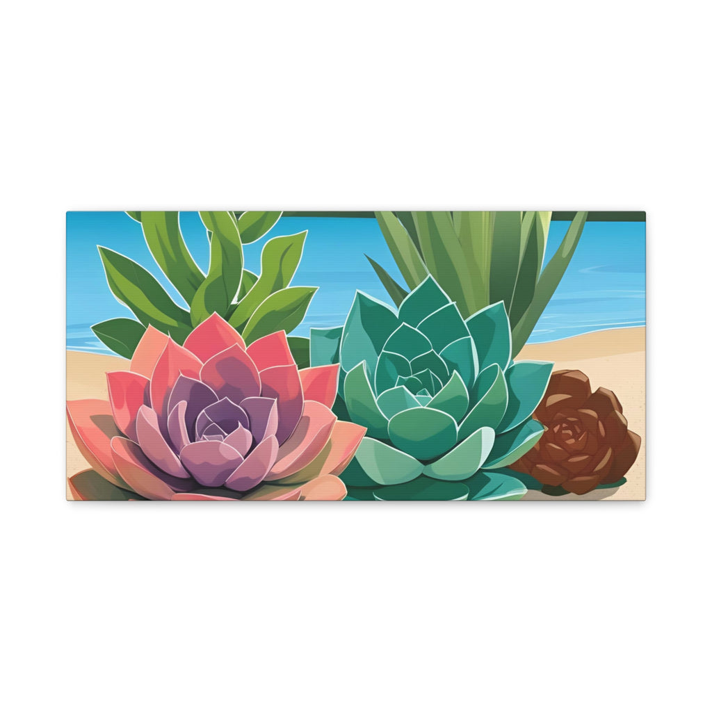 Succulent Beach Canvas Art - Stretched Matte Wall Decor for Plant Lovers