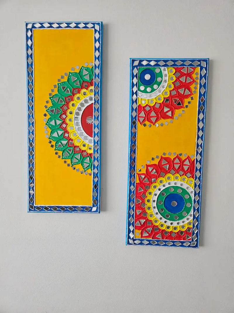Handgefertigte Lippan-Kunst – Wanddekoration mit Spiegelarbeiten (2er-Set) image 1