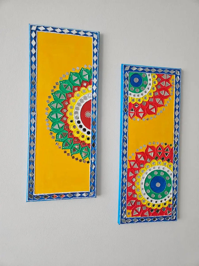 Handgefertigte Lippan-Kunst – Wanddekoration mit Spiegelarbeiten (2er-Set) image 2