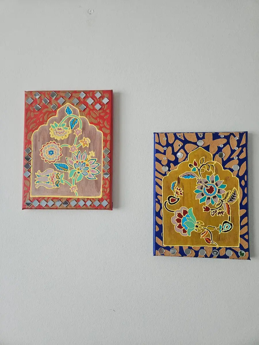Handgefertigte Lippan-Kunst – florale Spiegel-Wanddekoration (2er-Set)