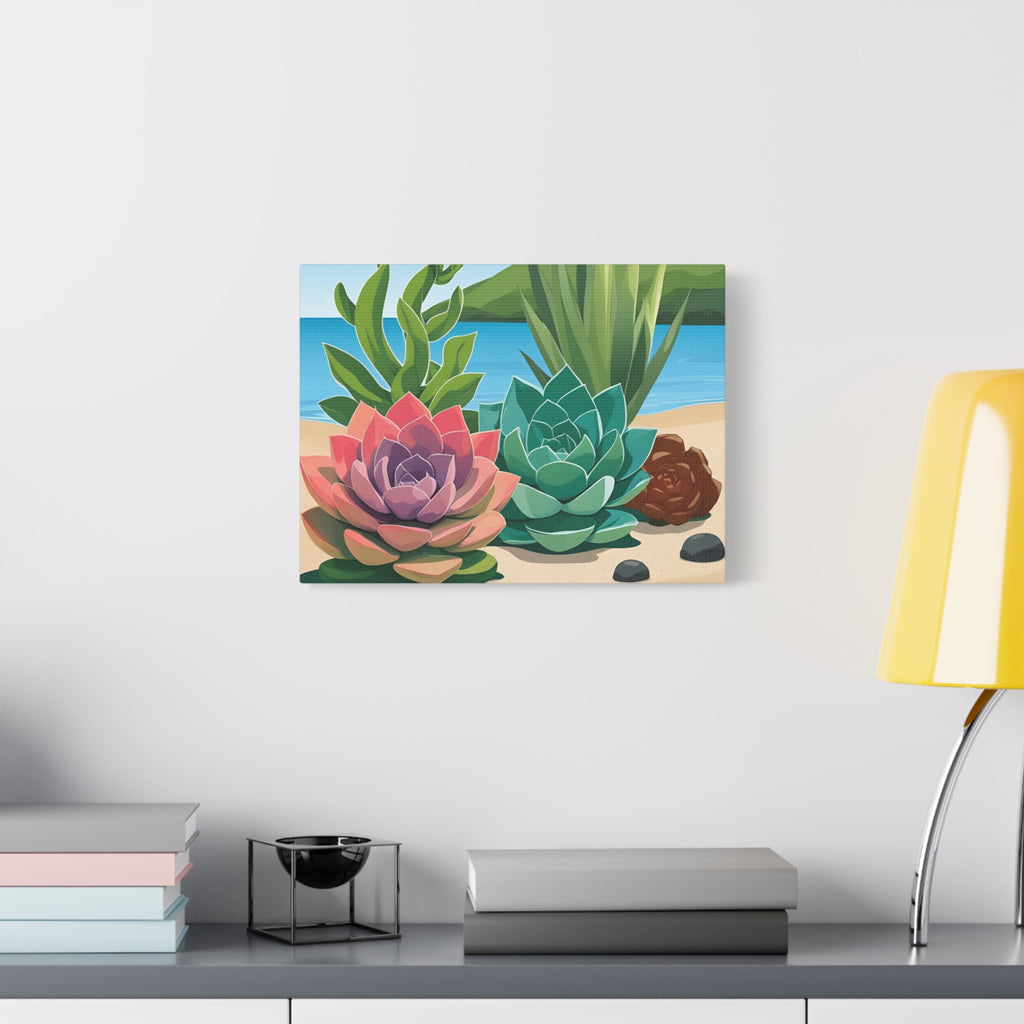 Succulent Beach Canvas Art - Stretched Matte Wall Decor for Plant Lovers