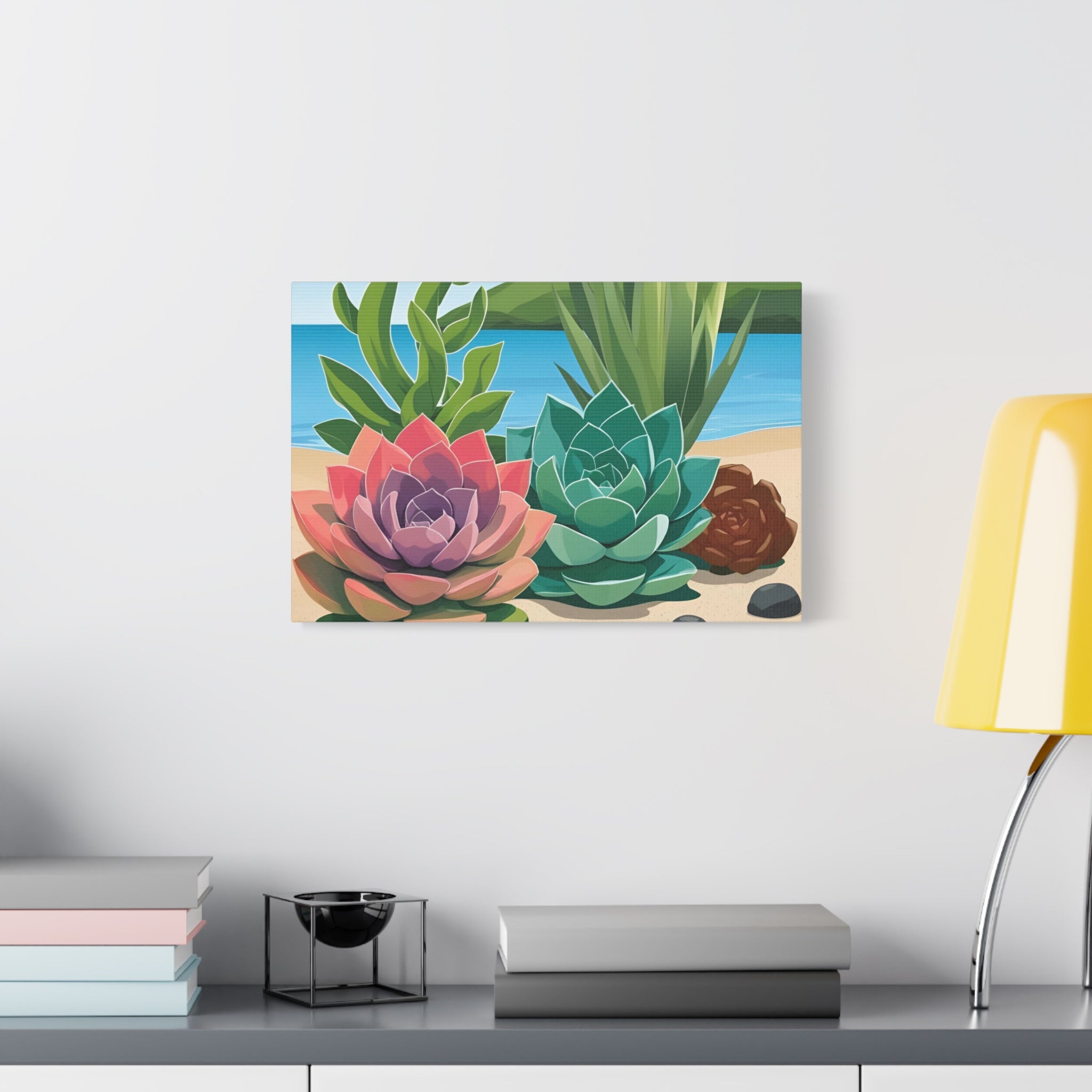 Succulent Beach Canvas Art - Stretched Matte Wall Decor for Plant Lovers