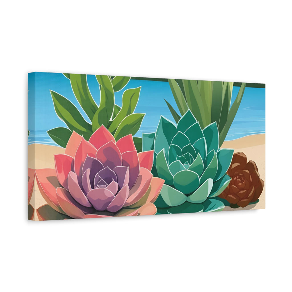 Succulent Beach Canvas Art - Stretched Matte Wall Decor for Plant Lovers