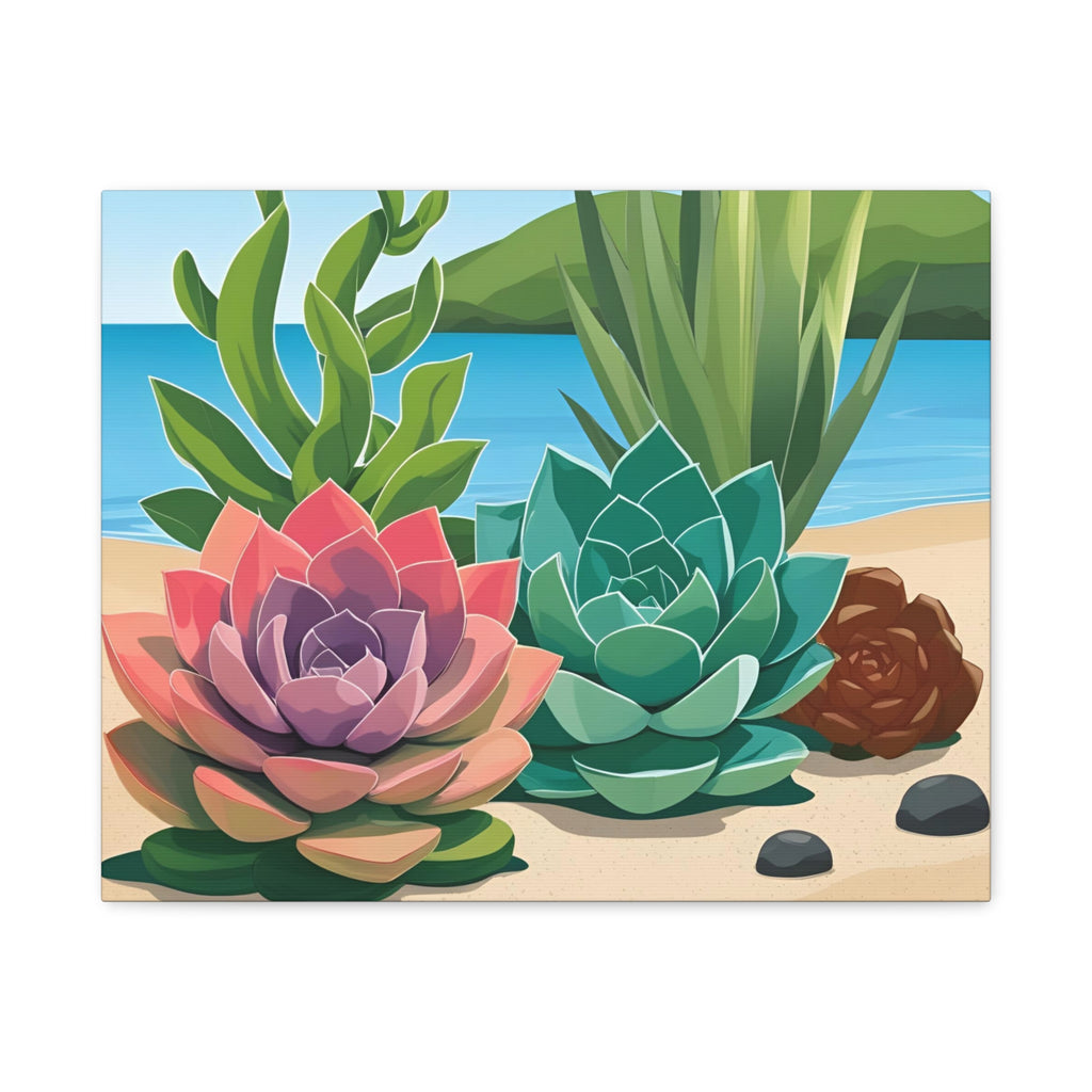 Succulent Beach Canvas Art - Stretched Matte Wall Decor for Plant Lovers