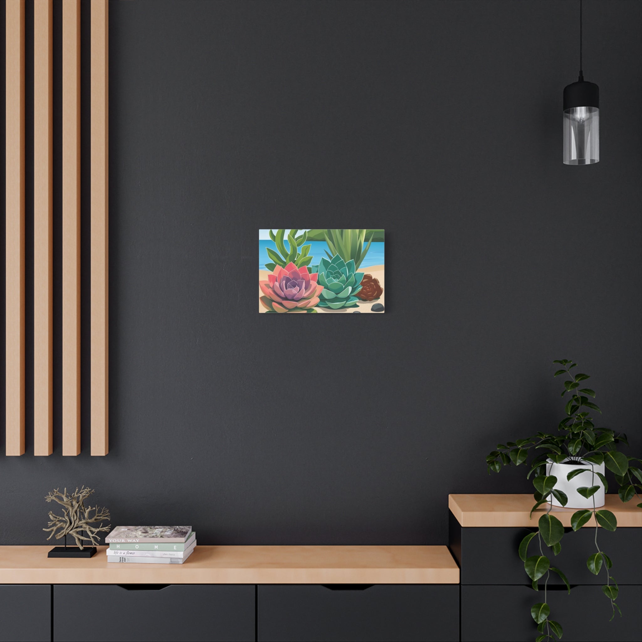 Succulent Beach Canvas Art - Stretched Matte Wall Decor for Plant Lovers