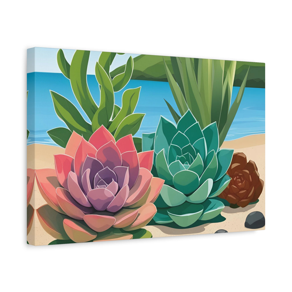 Succulent Beach Canvas Art - Stretched Matte Wall Decor for Plant Lovers