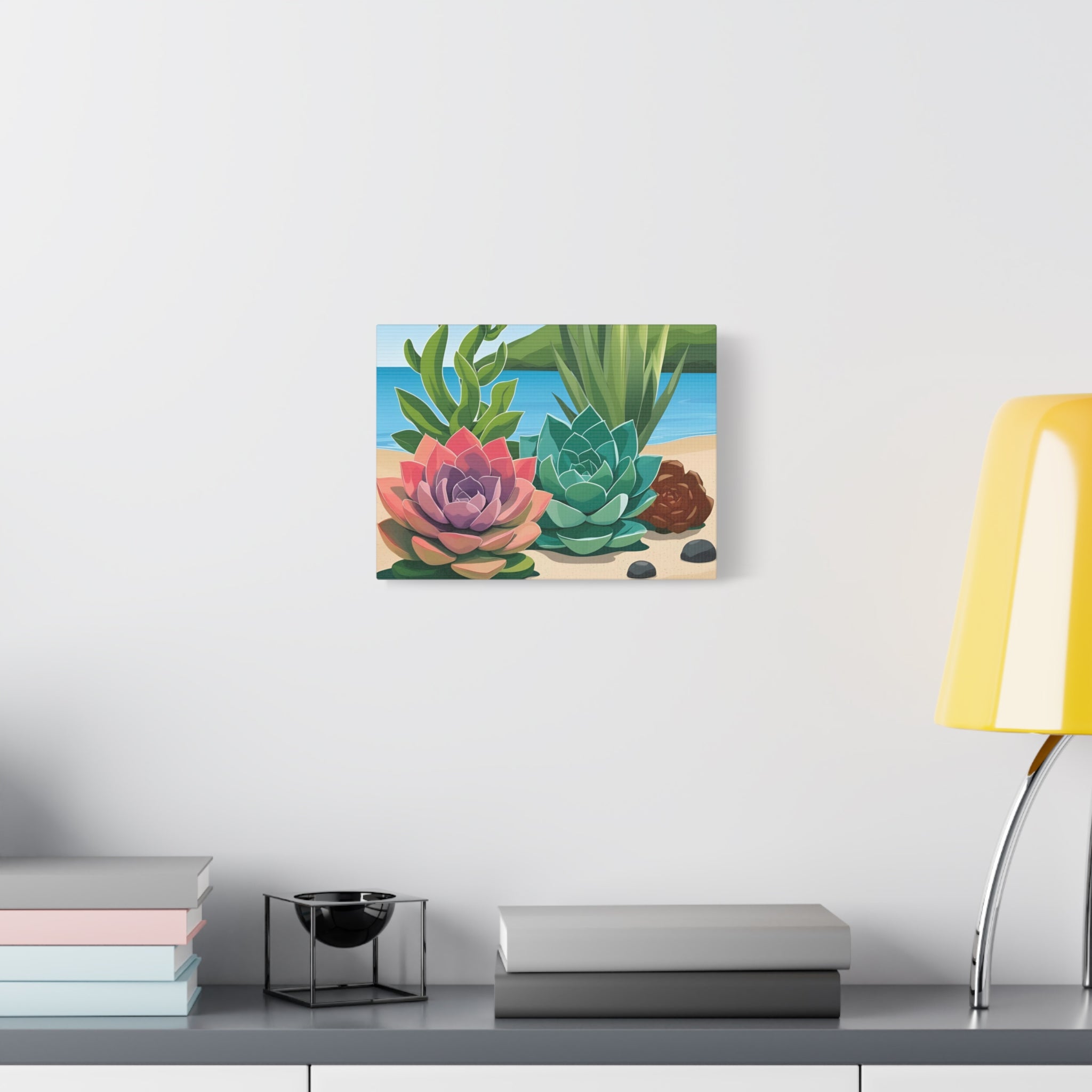Succulent Beach Canvas Art - Stretched Matte Wall Decor for Plant Lovers