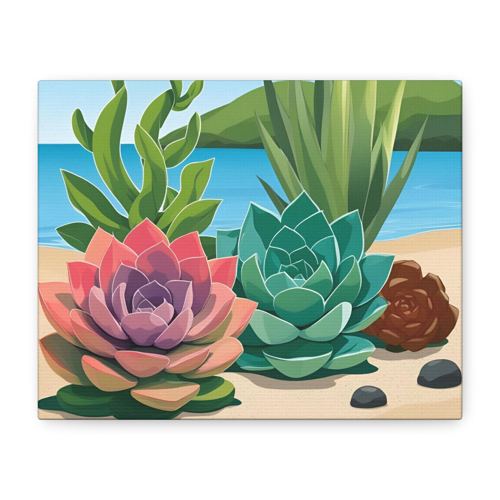 Succulent Beach Canvas Art - Stretched Matte Wall Decor for Plant Lovers