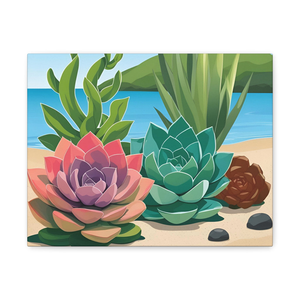 Succulent Beach Canvas Art - Stretched Matte Wall Decor for Plant Lovers