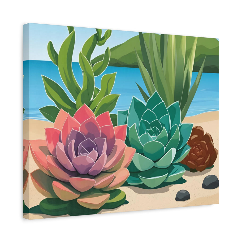 Succulent Beach Canvas Art - Stretched Matte Wall Decor for Plant Lovers