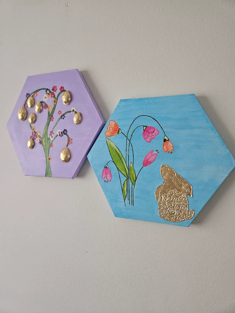 Handcrafted Easter Wall Art – Spring Floral & Bunny Decor (Set of 2) image 2