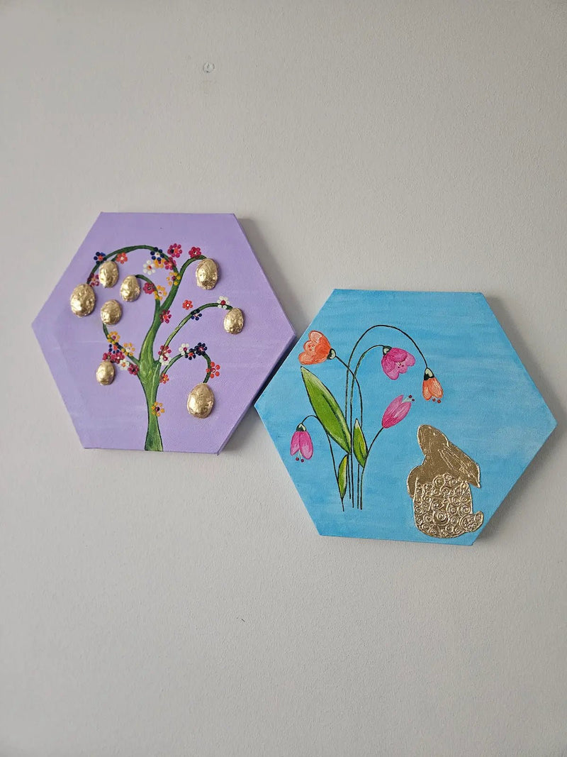 Handcrafted Easter Wall Art – Spring Floral & Bunny Decor (Set of 2) image 4