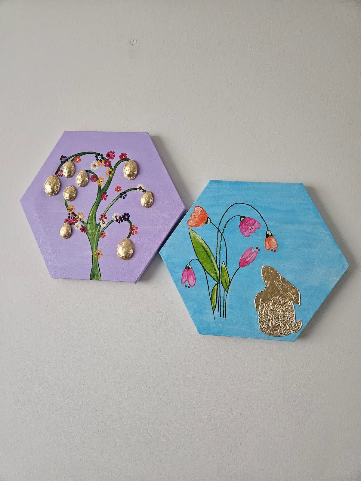 Handcrafted Easter Wall Art – Spring Floral &amp; Bunny Decor (Set of 2) - Crafting Cottage