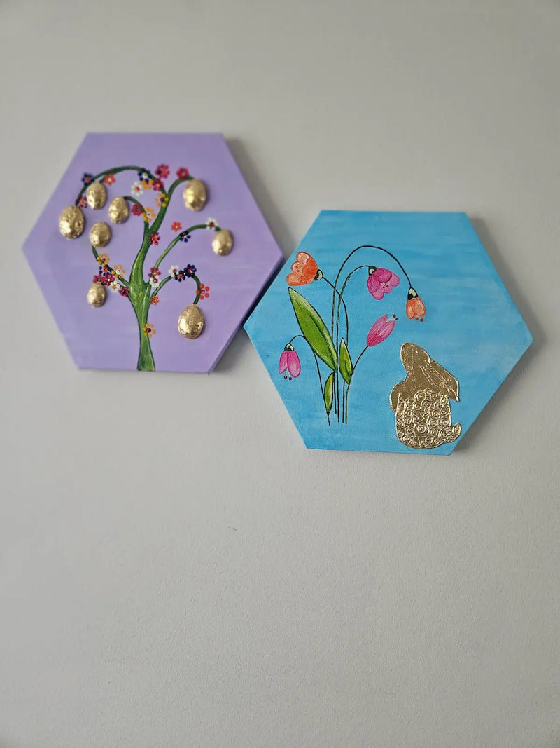 Handcrafted Easter Wall Art – Spring Floral & Bunny Decor (Set of 2) image 3